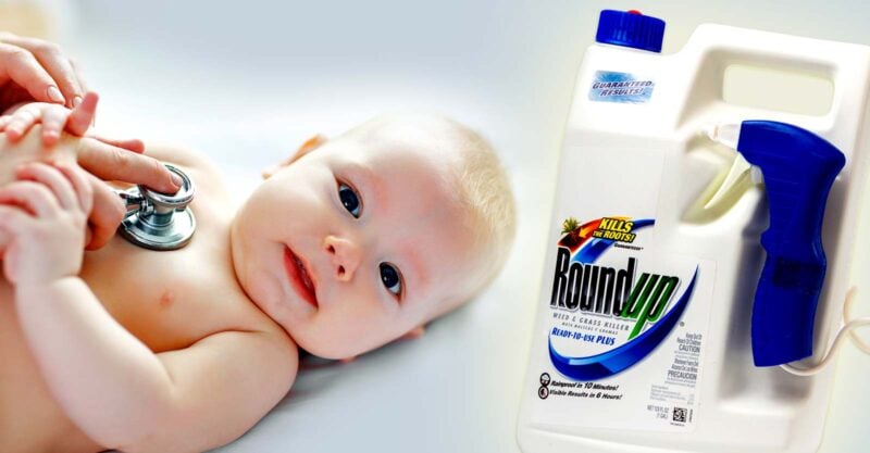 baby and bottle of roundup