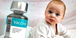 baby and vaccine bottle