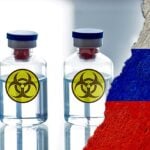 biohazard symbol and russia flag
