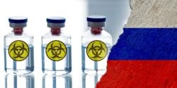 biohazard symbol and russia flag