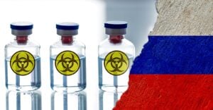biohazard symbol and russia flag