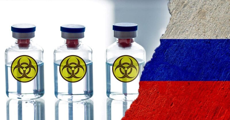 biohazard symbol and russia flag