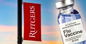 rutgers sign and flu vaccine bottle