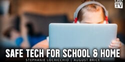 Safe Tech for School & Home - Photo of a child using a laptop with headphones on.