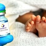 baby feet and sanofi vaccine bottle