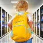 ai data center and child wearing backpack