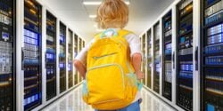 ai data center and child wearing backpack