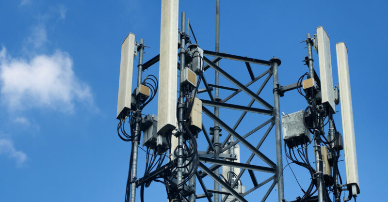 Image of cellular radio transmitters installed on cell tower.