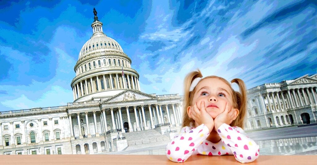 u.s. capitol building and a child
