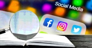 magnifying glass and words "social media"