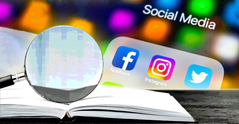 magnifying glass and words "social media"