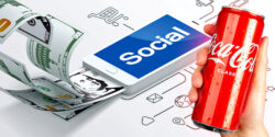 social media on phone with money and a soda