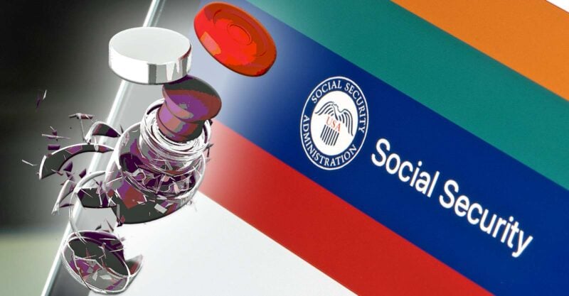 broken vaccine bottle and social security website