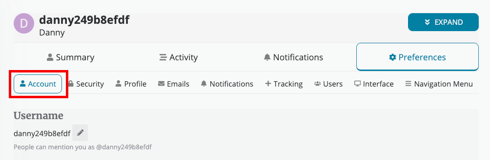 Screenshot of Community Forum  - Preferences and Account