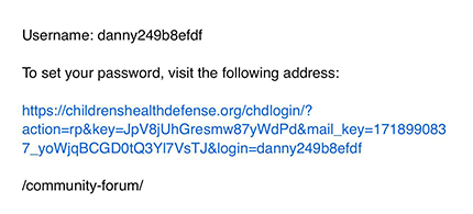 Screenshot of Community Forum Trial Signup - Password Reset Email