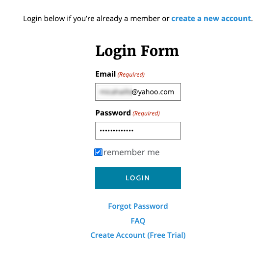 Screenshot of Community Forum Trial Signup - Login Form