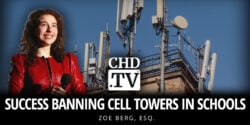 Success Banning Cell Towers in Schools - Photo of Zoe Berg, Esq. with a cell tower in the background.