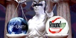 word "immunity" and roundup logo with lady justice