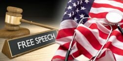 free speech and gavel and flag