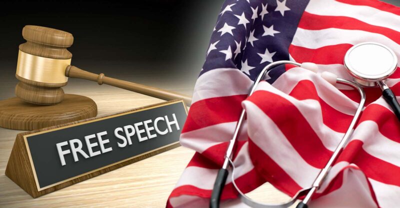 free speech and gavel and flag
