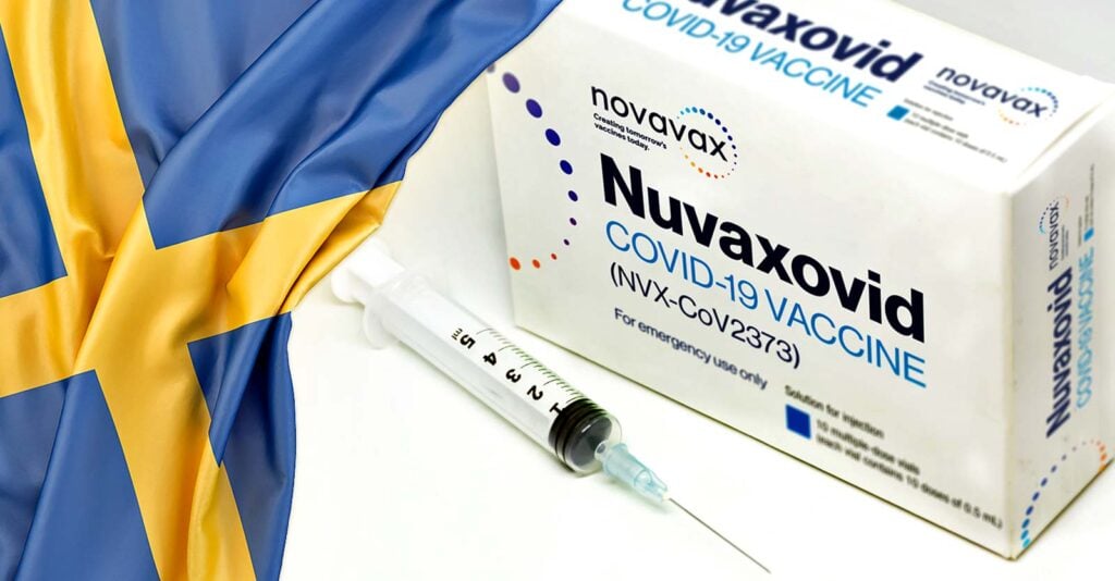 nuvaxovid box and sweden flag