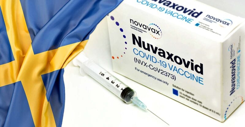 nuvaxovid box and sweden flag