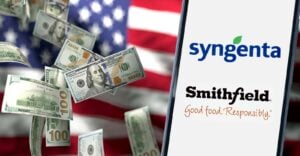 u.s. flag, money and syngenta and smithfield logos