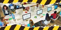 classroom and warning tape