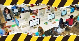 classroom and warning tape