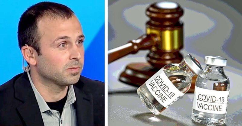 Timothy Rivicci and covid vaccine bottles with gavel