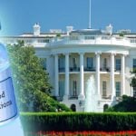 white house and vaccine bottle
