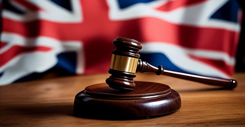 Mallet of Judge in UK Courtroom.