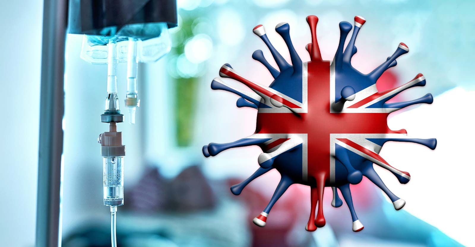 uk flag covid spike protein and hospital iv drip