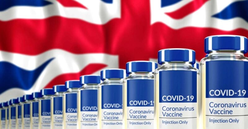u.k. flag and covid vaccines