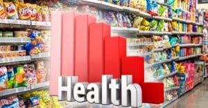chip aisle at grocery store and chart with word "health"