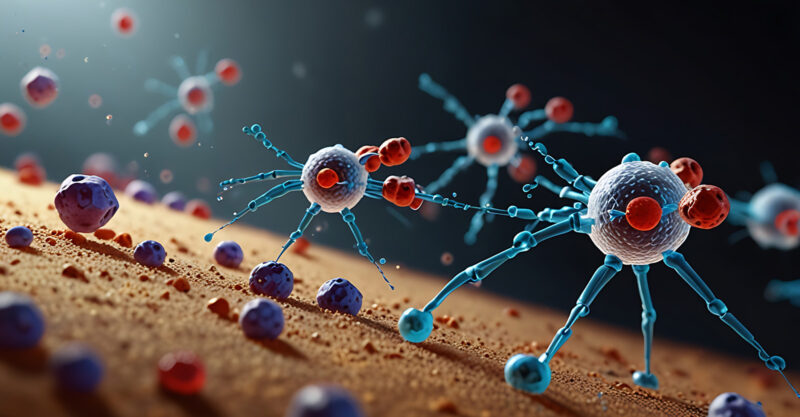 An illustration of nanobots at work within the human body