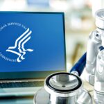 hhs logo and vaccine bottles