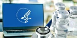 hhs logo and vaccine bottles
