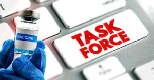Task force on keyboard and vaccine bottle
