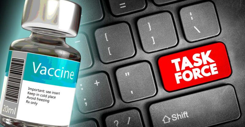 vaccine bottle and words "task force"