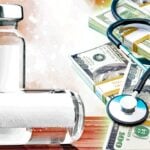 vaccine bottles and money with a stethoscope