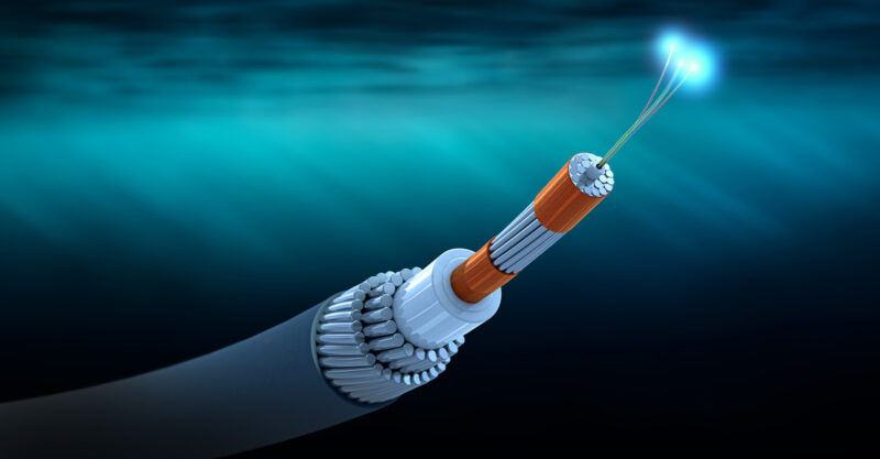 Cross section of a submarine communications cable - 3d illustration