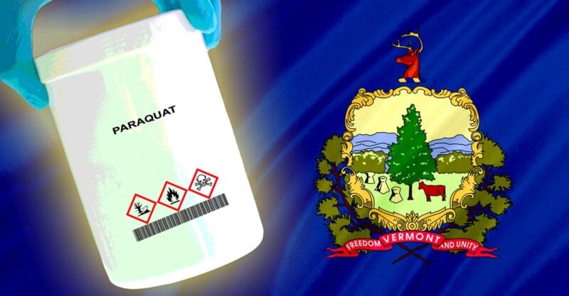 Vermont flag and bottle of paraquat
