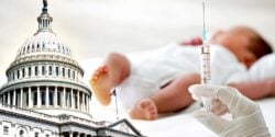 capitol building and newborn getting a shot