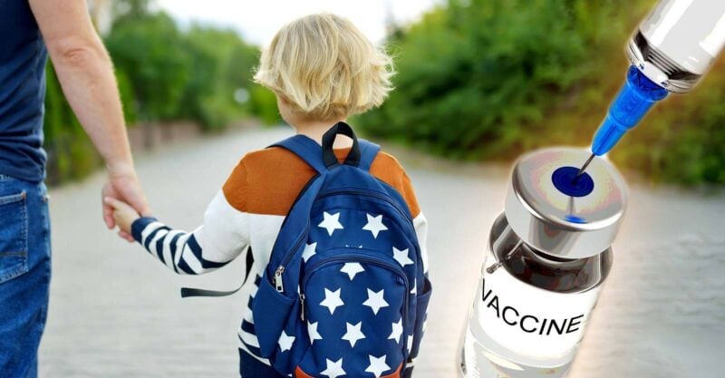 child and vaccine bottle