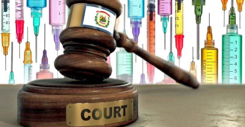 vaccines and west virginia flag and gavel