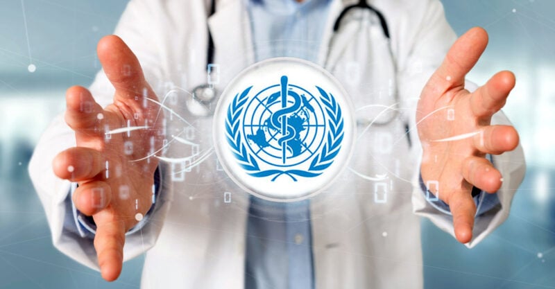 doctor hands with who logo