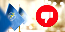 who logo and thumbs down sign