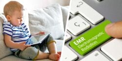 toddler on a screen and words "electromagnetic radiation"