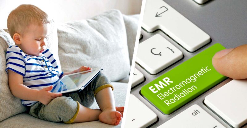 toddler on a screen and words "electromagnetic radiation"